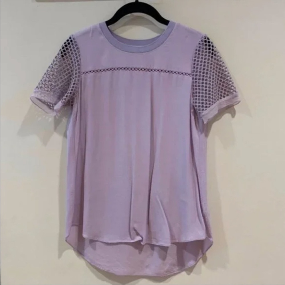 Rebecca Taylor Lilac Purple Fishnet Short Sleeve Crewneck Blouse [Size 0]